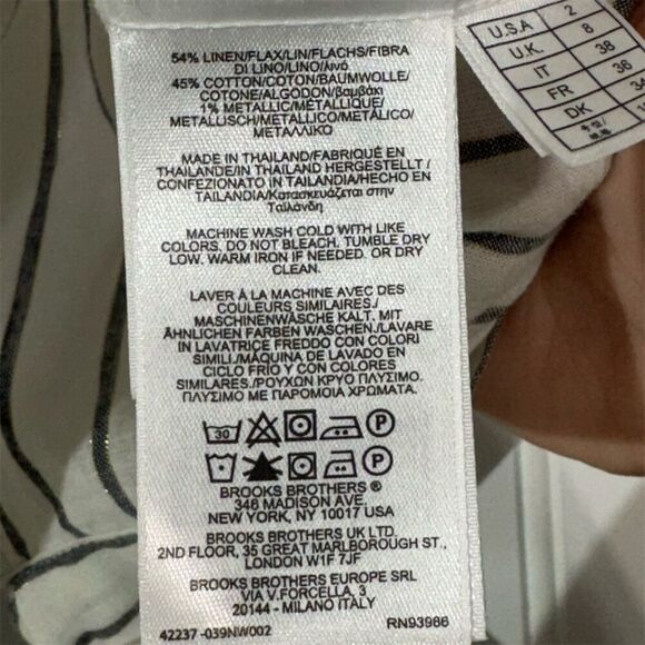 Brooks Brothers Red Fleece Women’s Size 2 Linen Blend Tie-Back Top Striped White - Picture 7 of 7